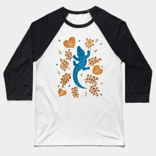 Blue crocodile and brown leaves Baseball T-Shirt